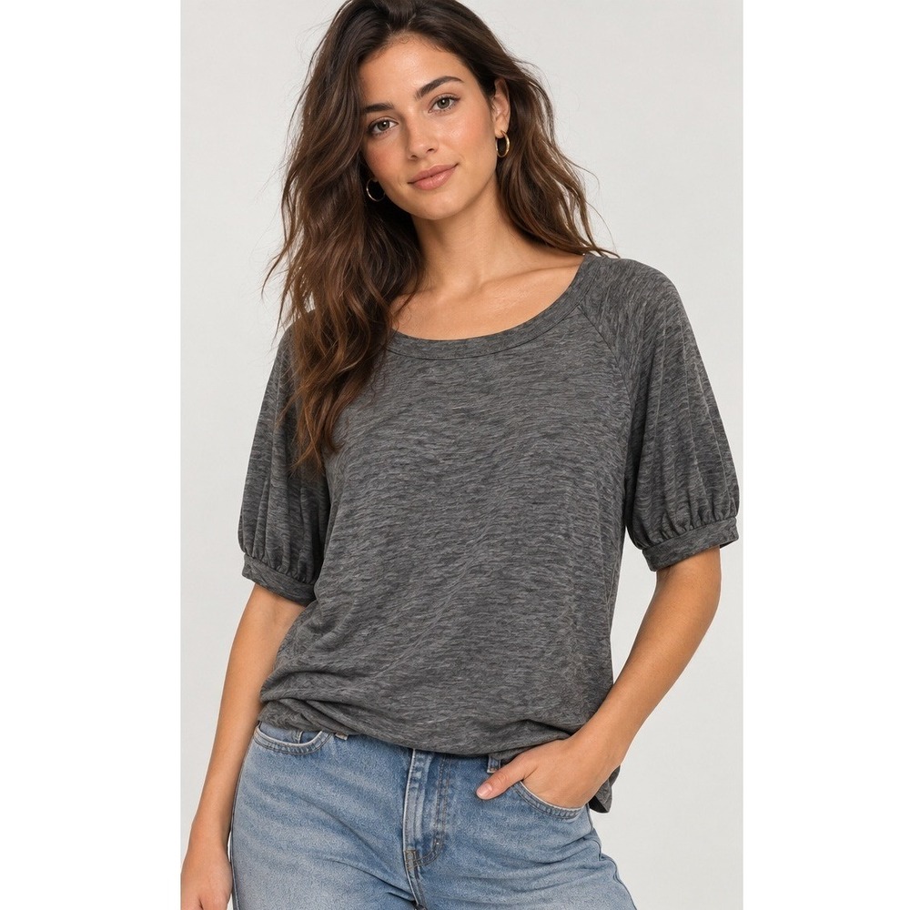 C&C California Burnout Tee Women S Charcoal Grey Coastal Puff Sleeve Raglan Top